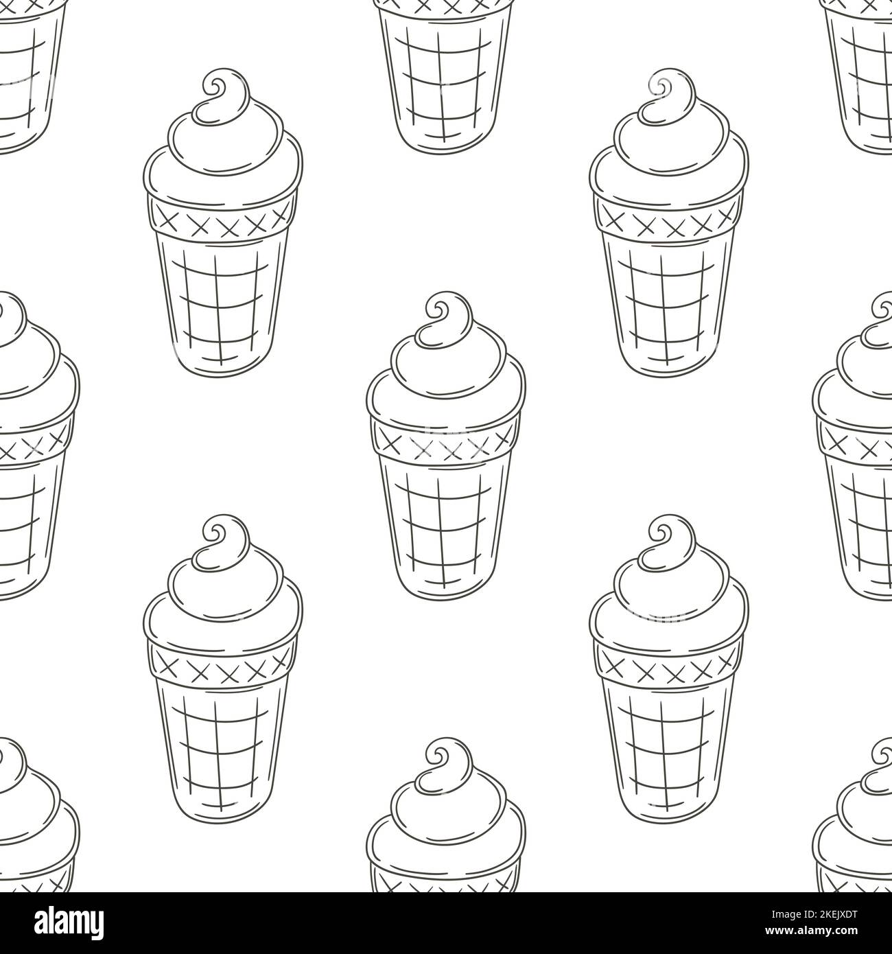 Coloring ice cream seamless pattern. Summer. Wonderful pattern with cold blue dessert Stock Vector