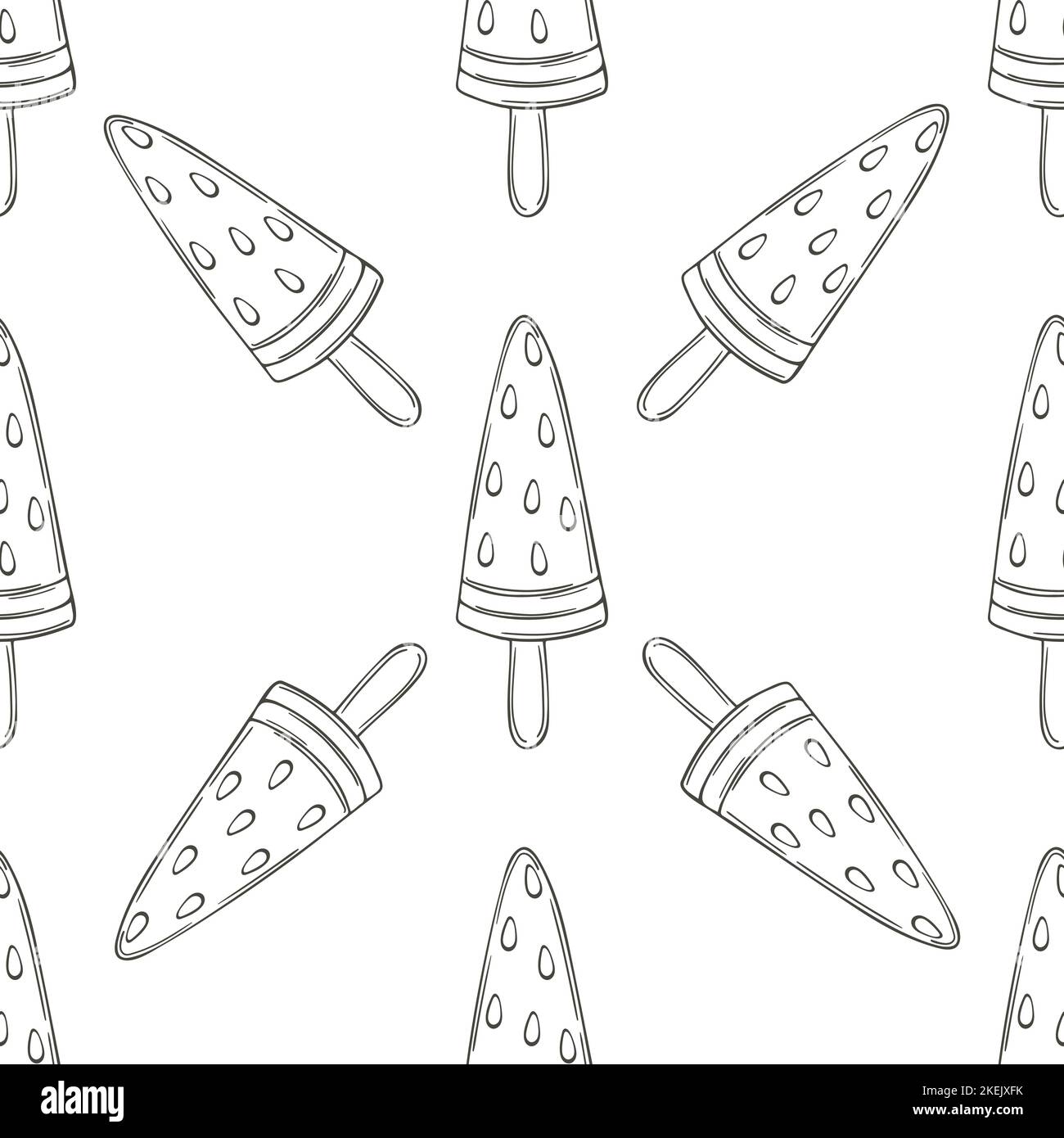 Coloring ice cream seamless pattern. Summer. Wonderful bright pattern with sweet watermelon dessert. Print for cloth design, textile Stock Vector