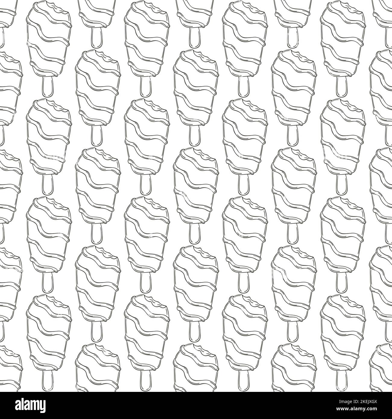 Coloring ice cream seamless pattern. Summer. Wonderful bright pattern with a cold dessert. Print for cloth design, textile, fabric Stock Vector