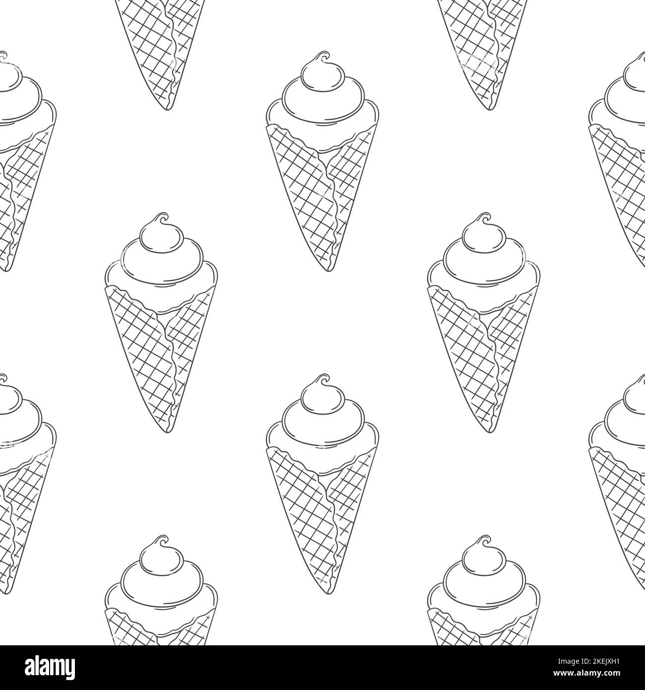 Coloring ice cream seamless pattern. Summer holidays with popsicles, ice cream cones and frozen dessert. Print for cloth design Stock Vector