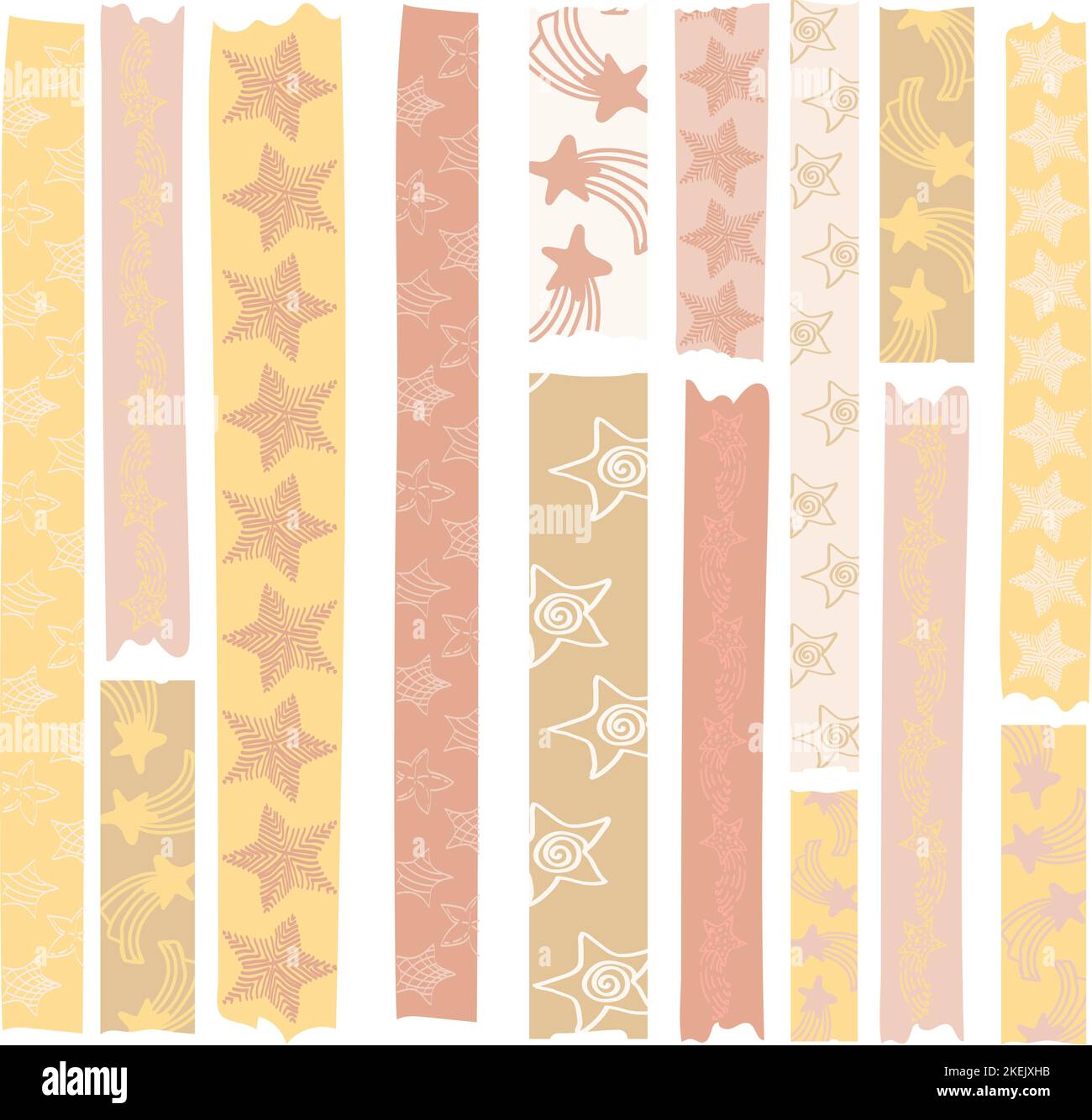 Large set of scotch tape strips with various handdrawn designs. Pastel