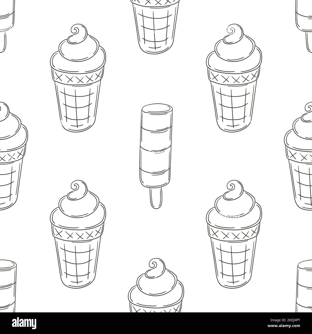 Coloring ice cream seamless pattern. Summer. Wonderful bright pattern with cold blue dessert. Print for cloth design, textile, fabric, wallpaper, wrap Stock Vector