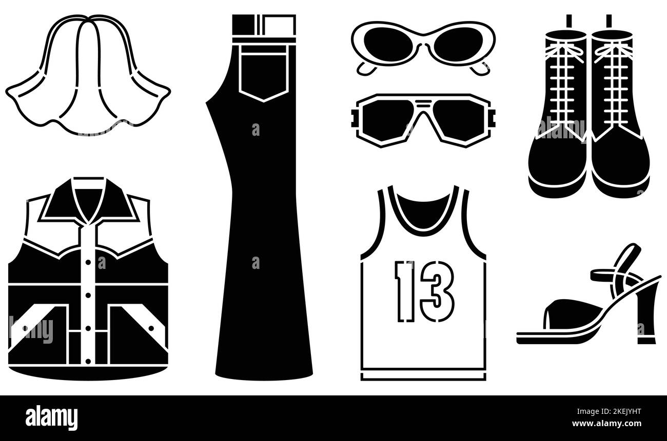 Women's clothing collection fashion wear icons elements vector Stock