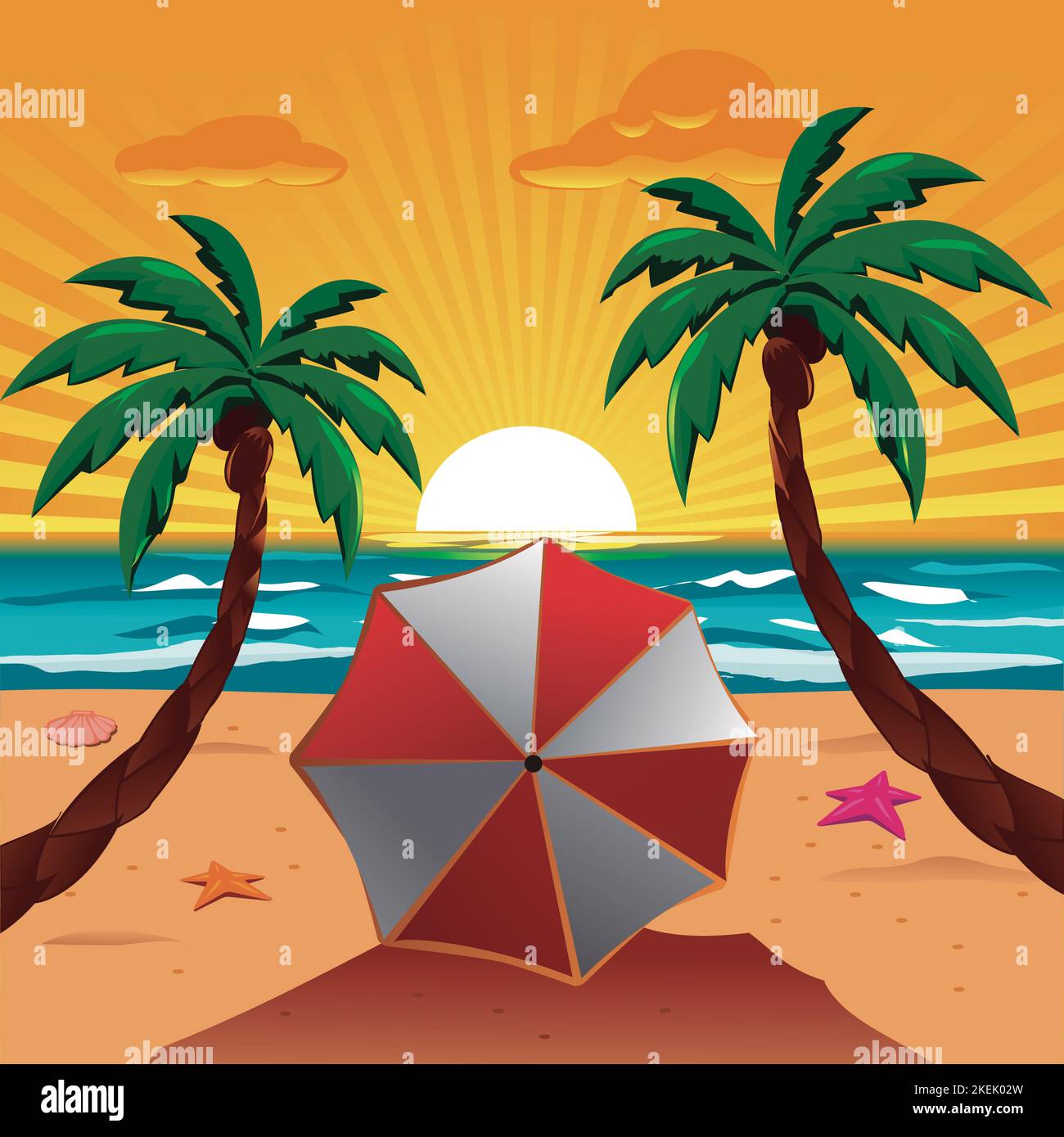 sunset at beach. summer landscape. Palms trees Stock Vector Image & Art ...