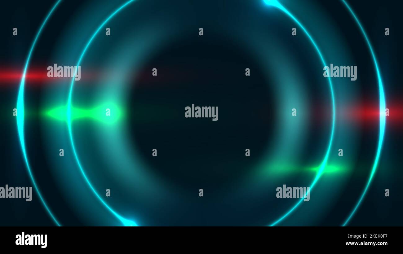 Abstract blue neon light circles frame with lighting effect on dark background technology concept. Vector illustration Stock Vector