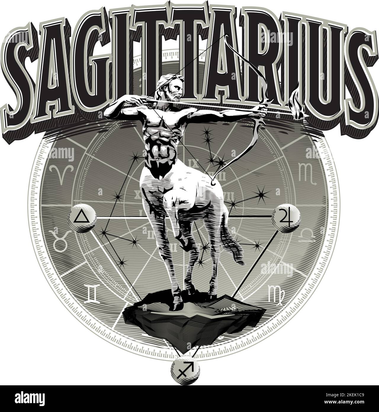 Astrology zodiac Sagitarrius horoscope symbol in circle Stock Vector