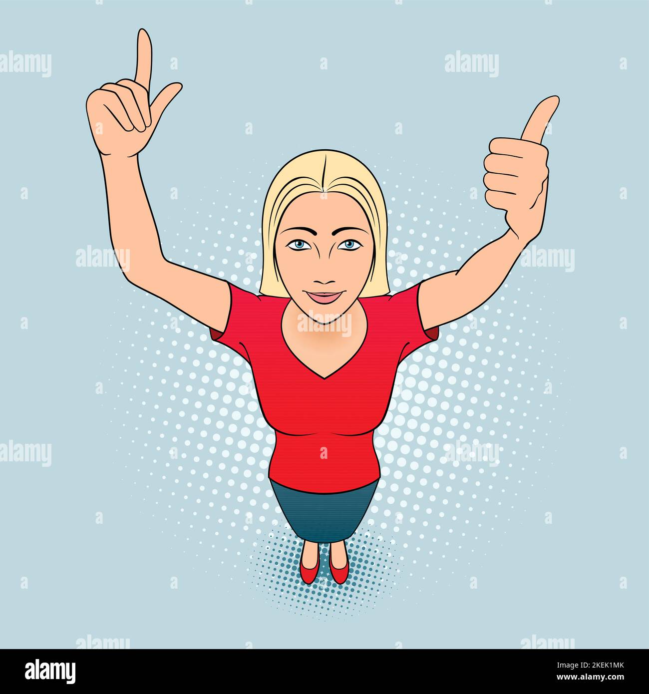 Illustration of a Young Woman Pointing Her Fingers Up Stock Vector ...