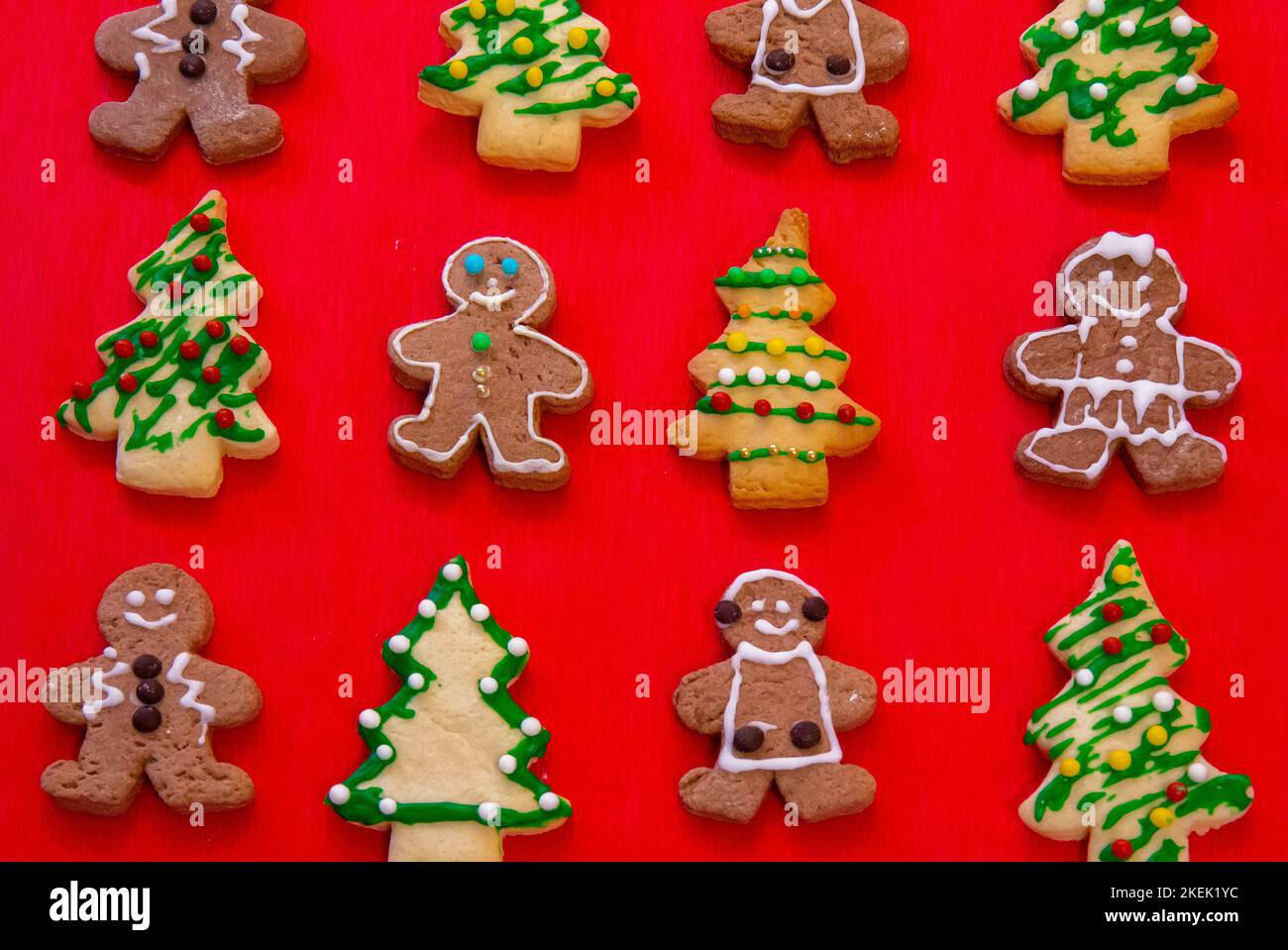 Gingerbread cookies on the red background Stock Photo