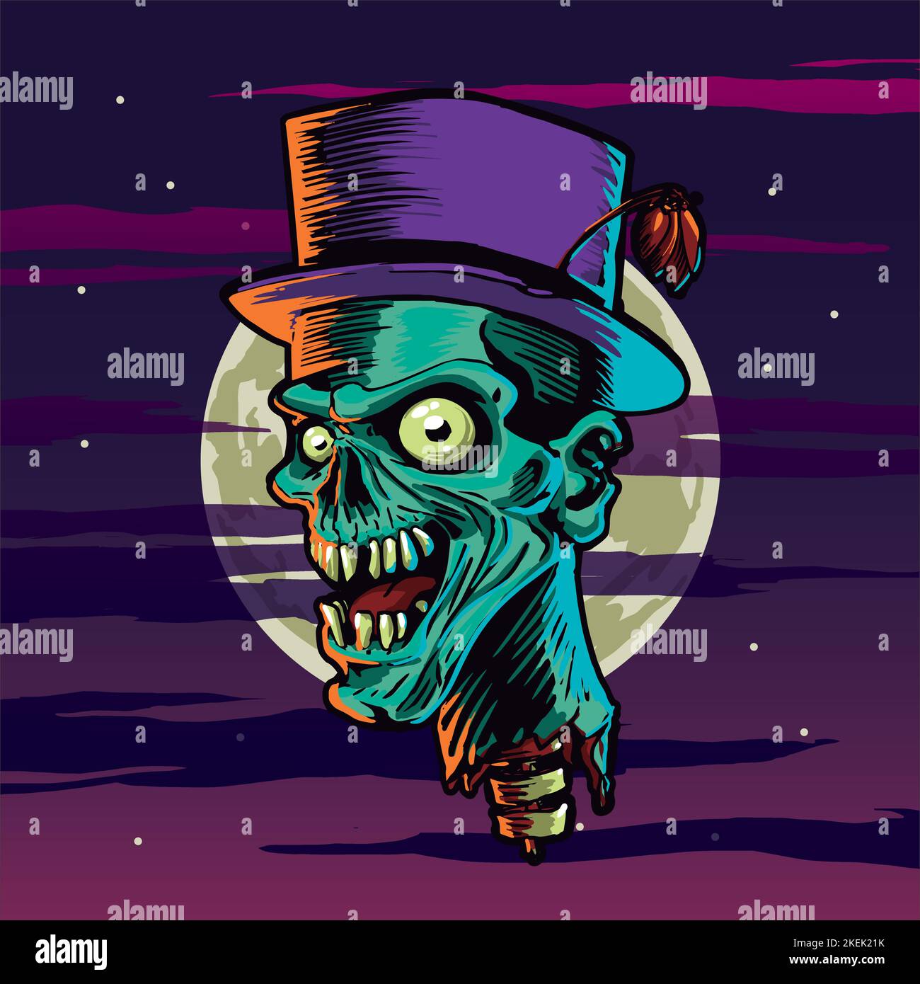 Zombie head Halloween. Creepy dead head zombie. Head floating over the