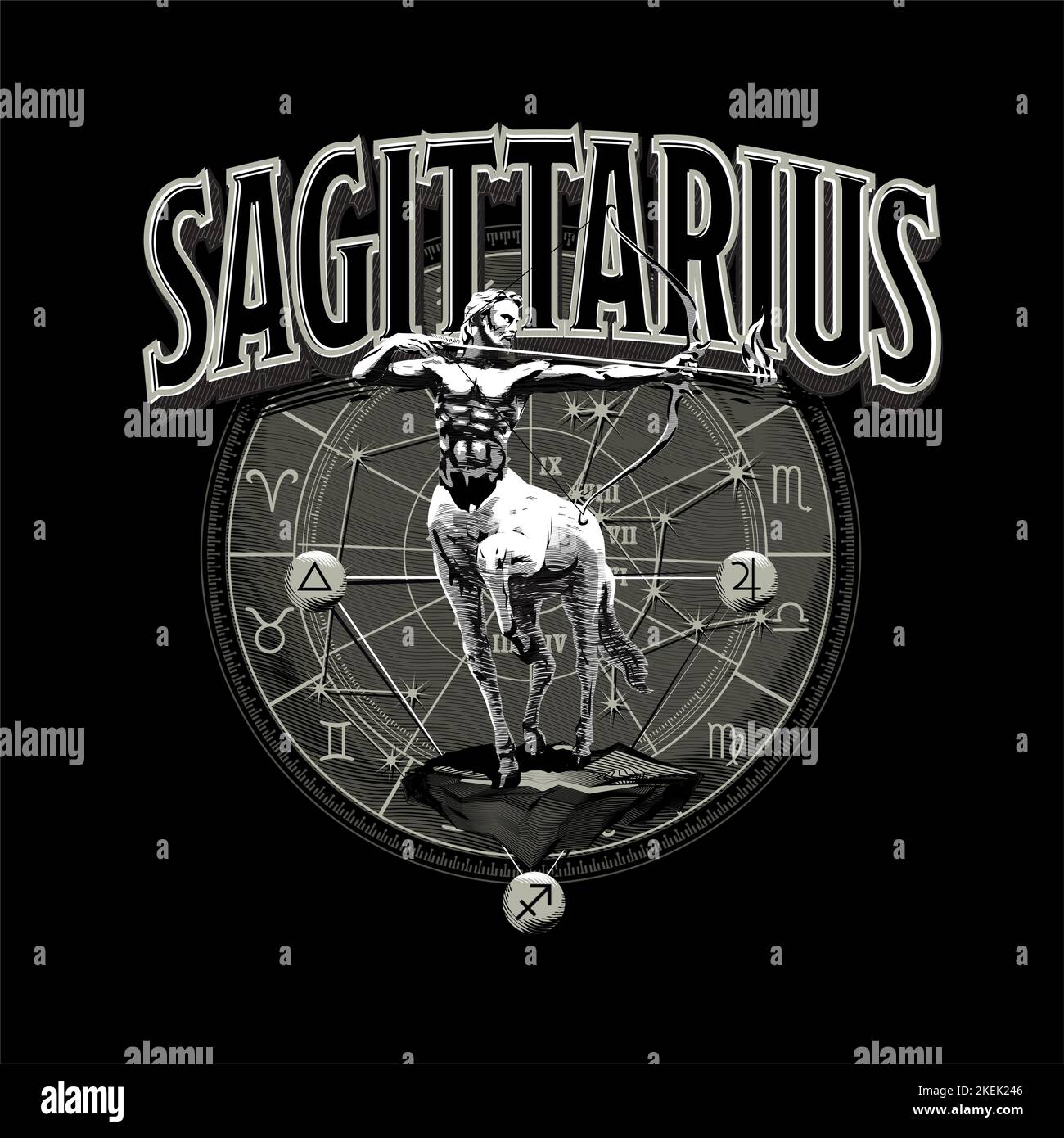 Astrology zodiac Sagittarius horoscope symbol in circle Stock Vector