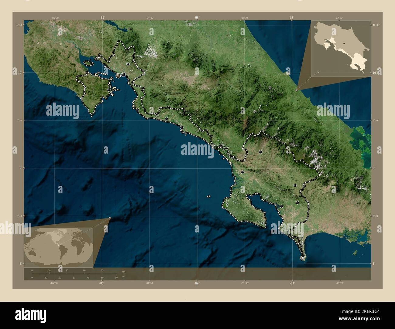 Puntarenas, province of Costa Rica. High resolution satellite map