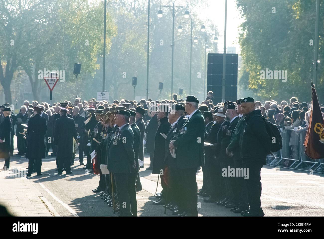 Oxford, UK. November 13th  People line St Giles (the main road into Oxford) to attend the Remembrance Day parade. Members of the Armed Forces, Girl and Boy Scouts, Cubs, and emergency services were also present. The service took place at the war memorial at the entrance to the city. Credit: Bridget Catterall/AlamyLive News Stock Photo