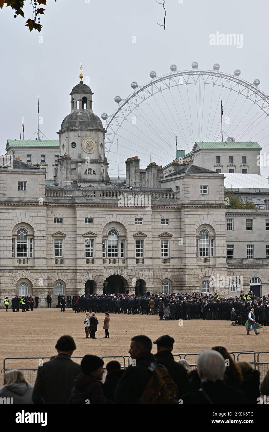 Whitehall and The Mall, London, UK. 13th November 2022. Remembrance Sunday 2022 to commemorate those who died during both World Worlds and in conflicts past and present at The Cenotaph. Credit: See Li/Picture Capital/Alamy Live News Stock Photo