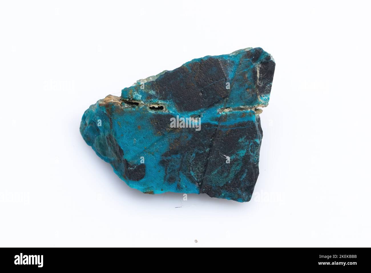 Natural Chrysocolla stone on a white background. Mineral of blue and bluish-green color Stock Photo