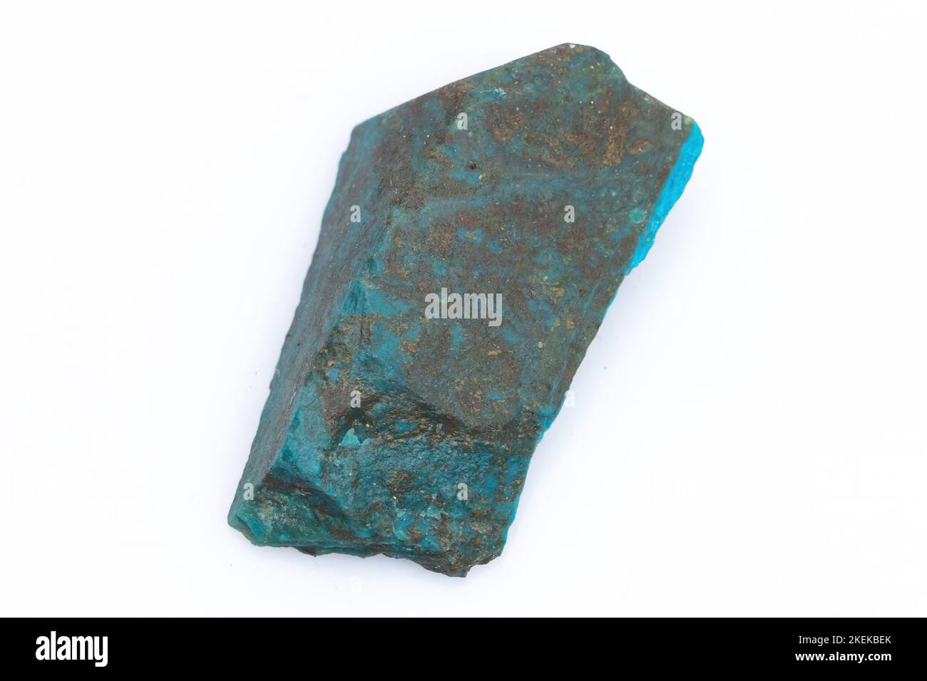 Natural Chrysocolla stone on a white background. Mineral of blue and bluish-green color Stock Photo