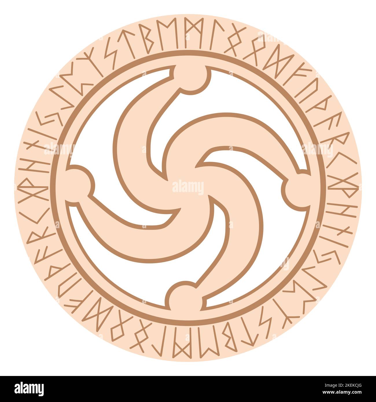 Rod symbol, an ancient Slavic symbol, decorated with Scandinavian patterns. Beige fashion design. Stock Vector