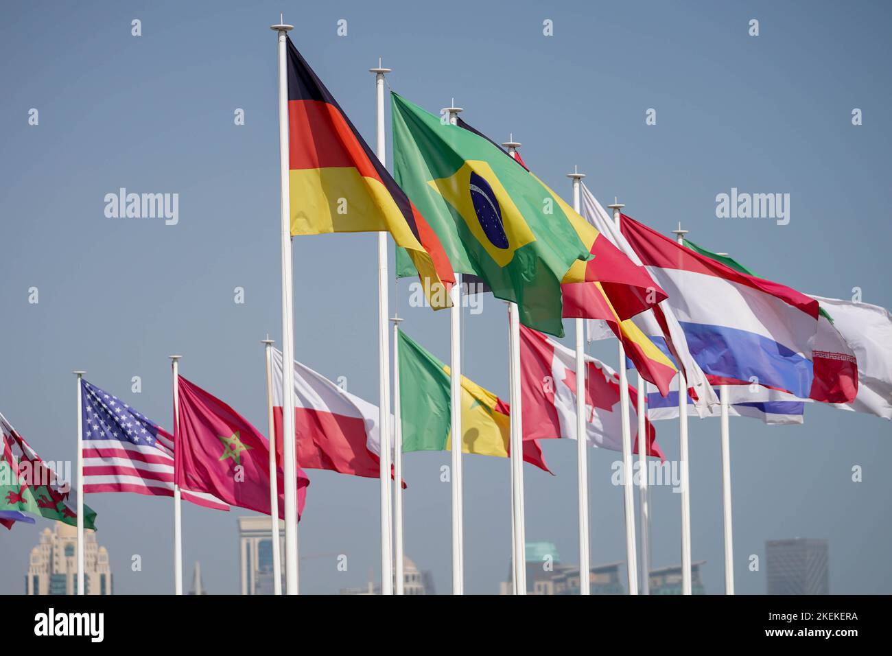 Flags of the countries taking part in FIFA World Cup Qatar 2022 at Doha ...