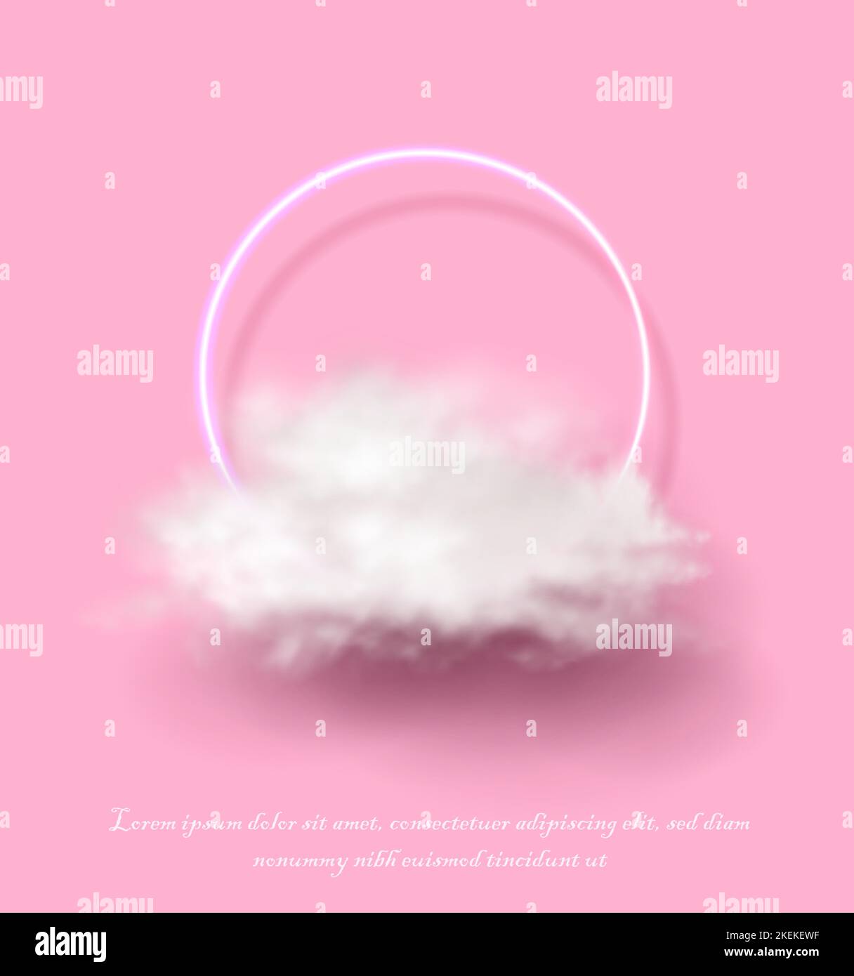 realistic vector illustration banner. Pink background with neon circle ...