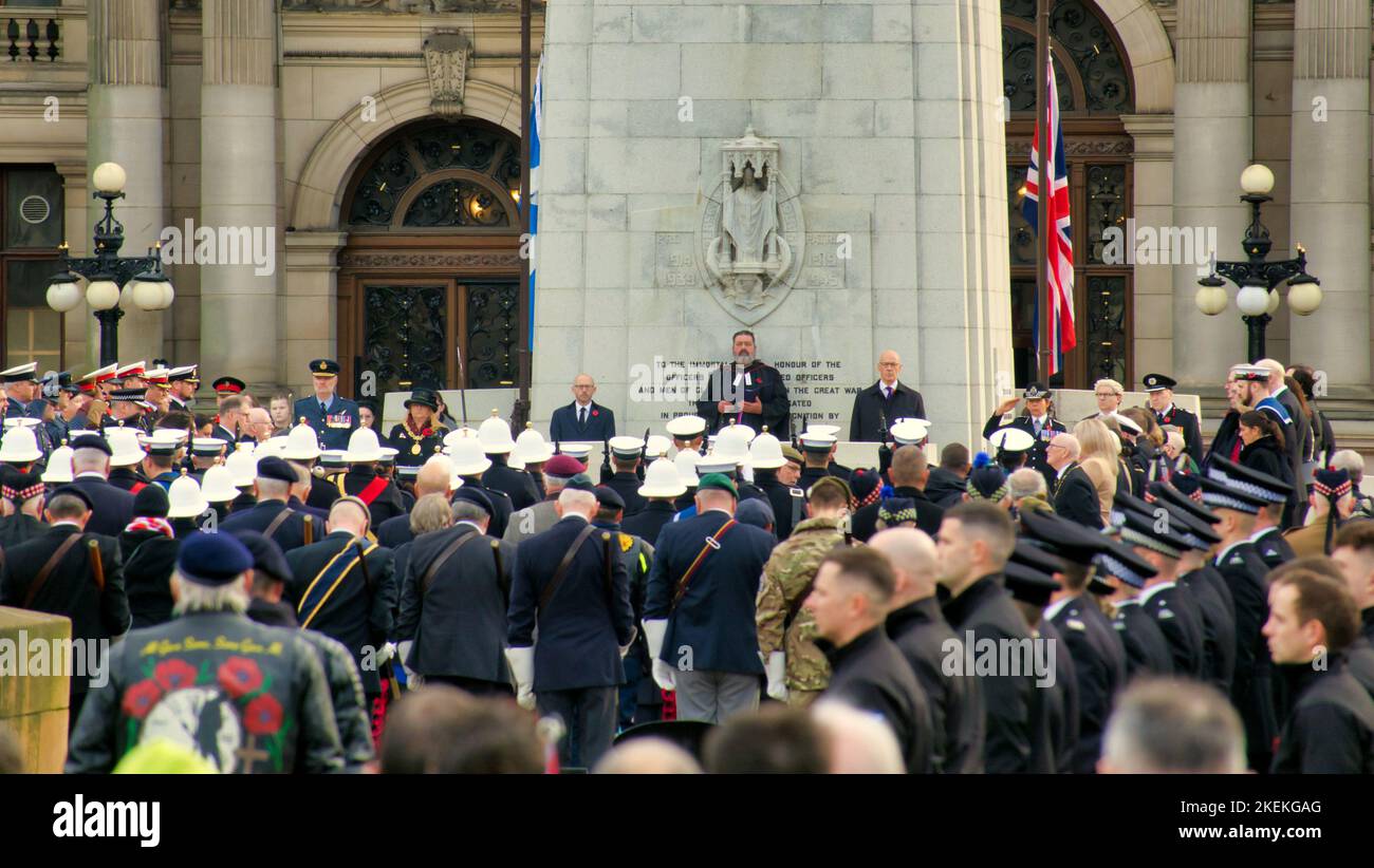 Glasgow, Scotland, UK 13th November, 2022. Armistice Sunday scenes in george square as the cenotaph saw the various services present in front of a huge crowd. Credit Gerard Ferry/Alamy Live News Stock Photo