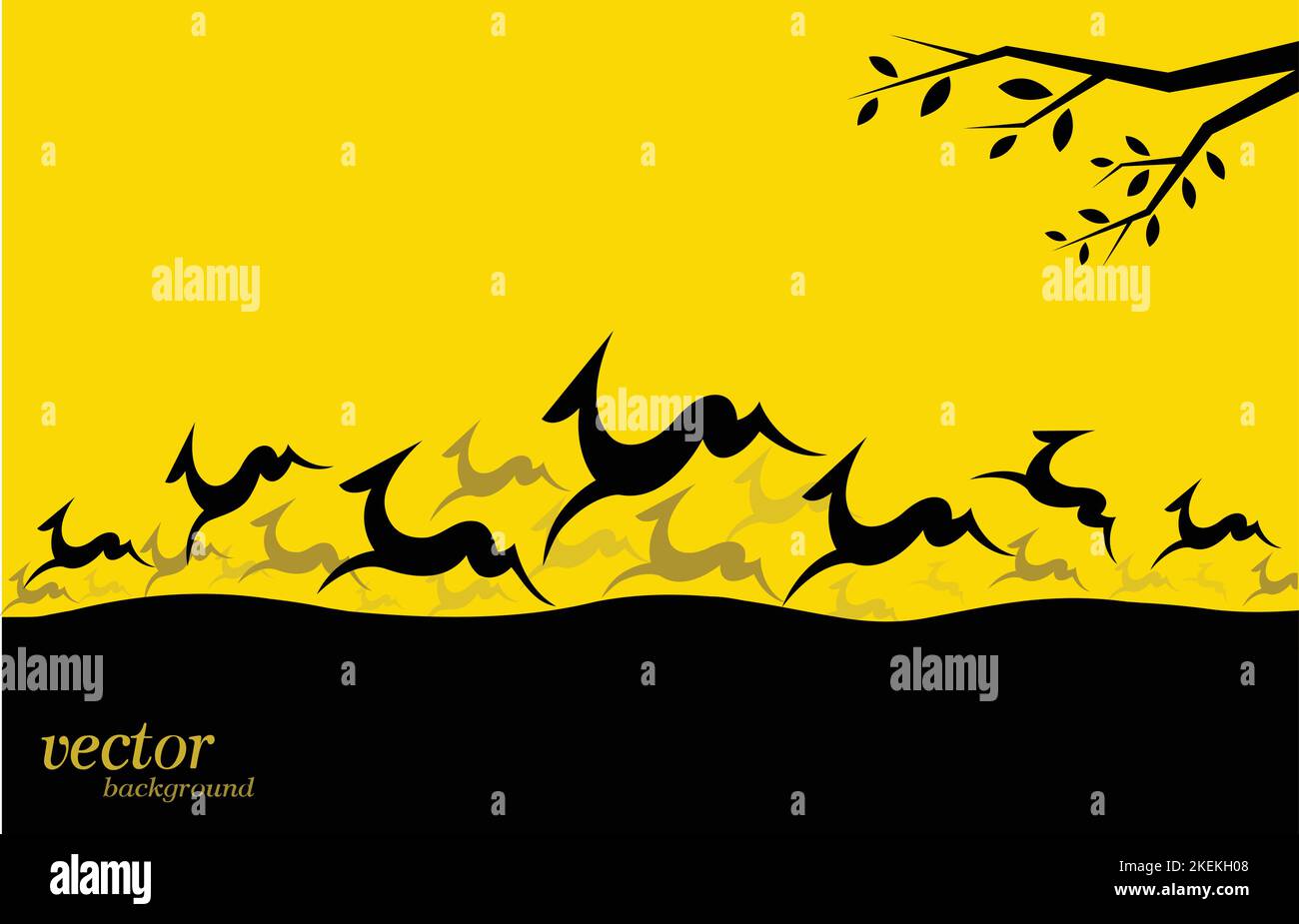 Silhouette of a herd of deer on yellow background. Easy editable