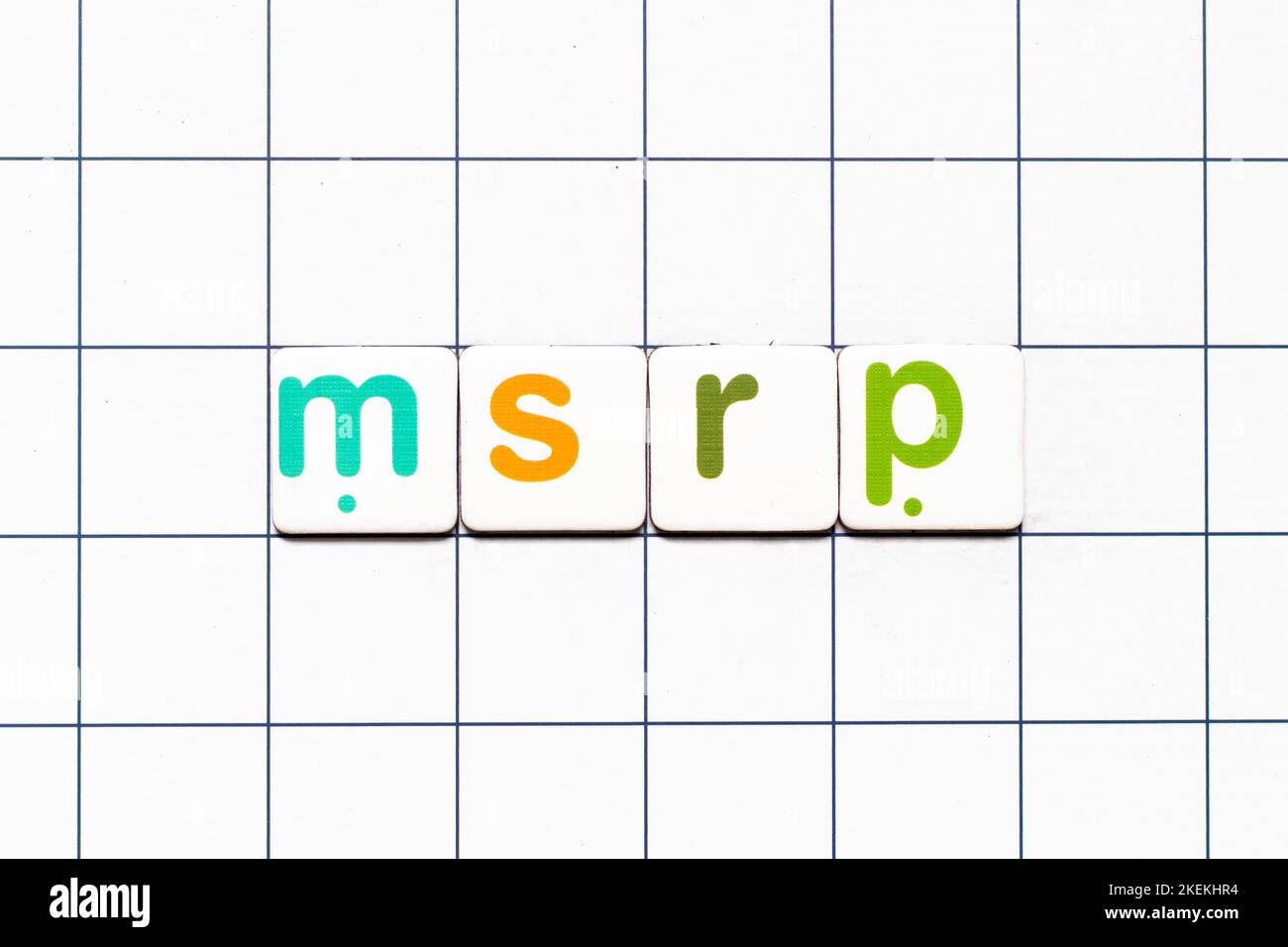 Colorful tile letter in word MSRP (Abbreviation of manufacturer's ...