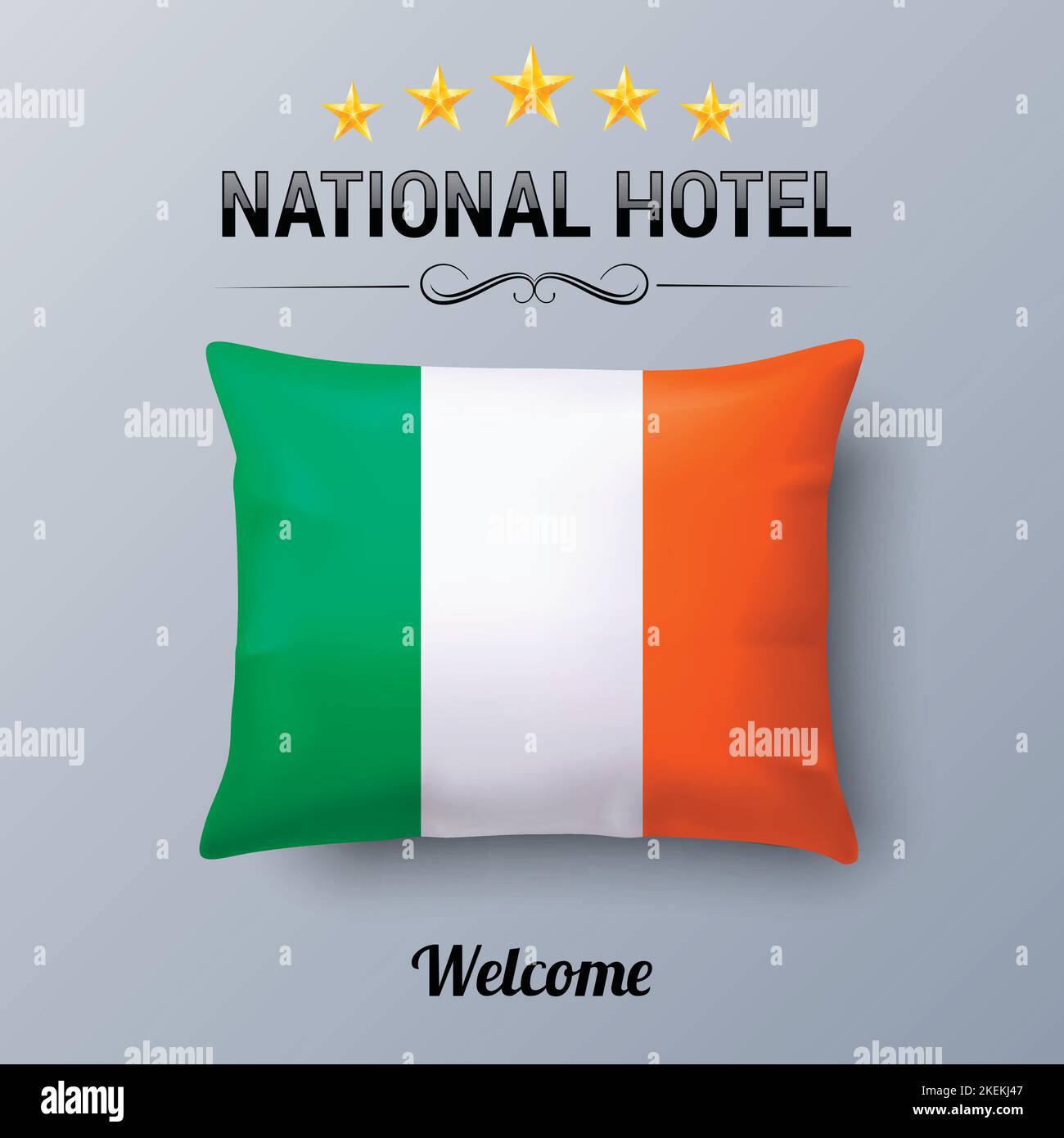 Realistic Pillow and Flag of Ireland as Symbol National Hotel. Flag Pillow Cover with Irish flag Stock Vector