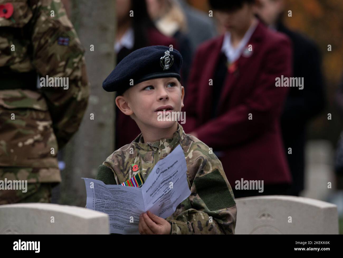 Harrogate, UK. 13th Nov, 2022. A service is being held at the Commonwealth War Graves to mark Remembrance Sunday, with wreaths laid by the Harrogate Mayoress, Andrew Jones MP, members of the Army Foundation College and representatives of the Commonwealth. Picture Credit: ernesto rogata/Alamy Live News Stock Photo