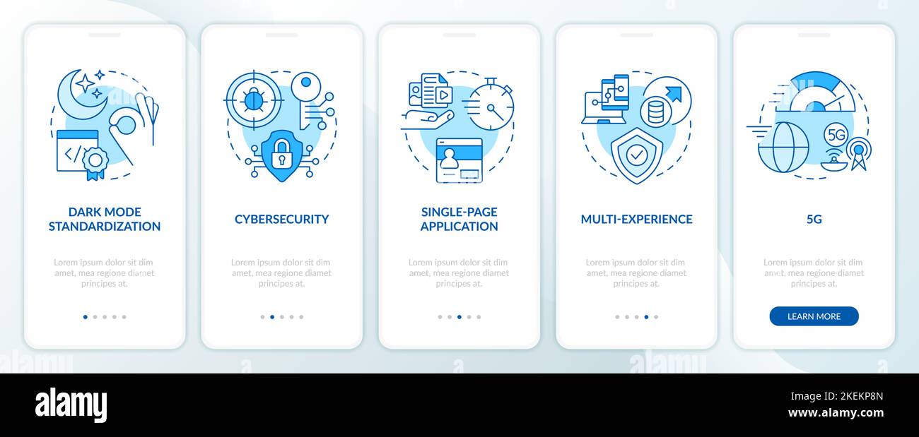 Digital technology trends blue onboarding mobile app screen Stock Vector