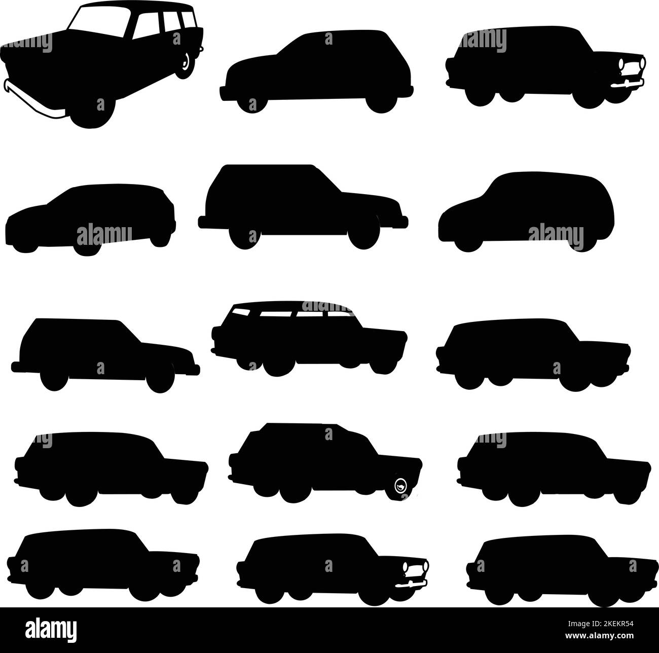 A vector illustration set of black car symbol in various shapes on