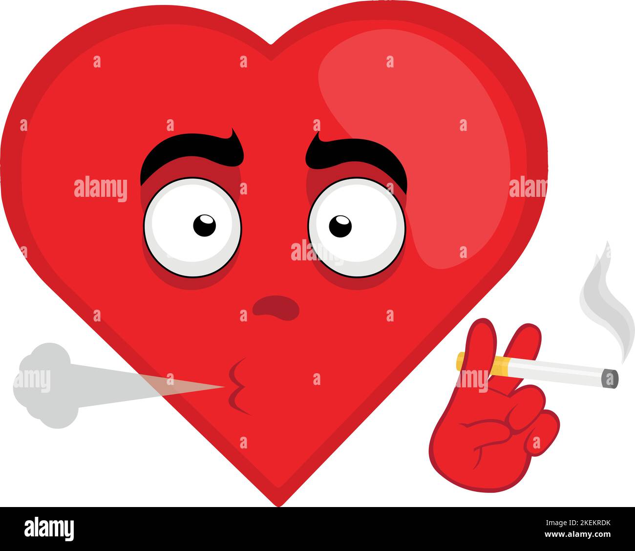vector emoticon illustration of a heart shaped cartoon character smoking a cigarette Stock Vector