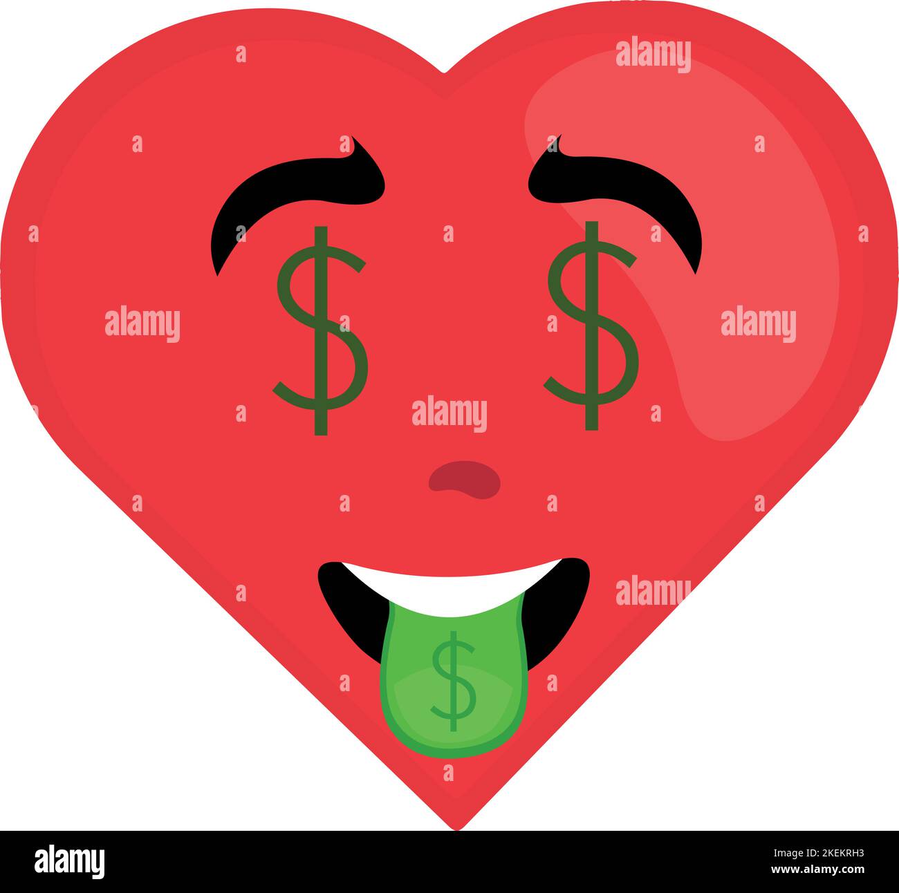 Vector illustration of cartoon character of a heart with the dollar sign in the eyes and tongue out Stock Vector