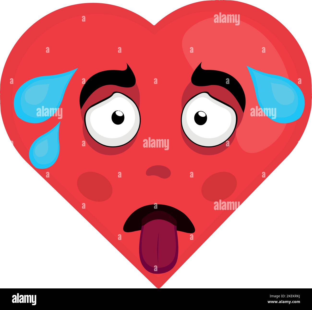 vector cartoon character illustration of an exhausted heart, with his tongue hanging out and drops of sweat falling from his head Stock Vector