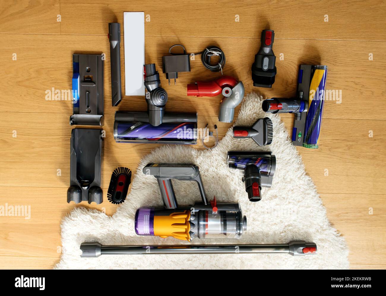 Knolling style above modern wireless Vacuum Cleaner powerful cordless
