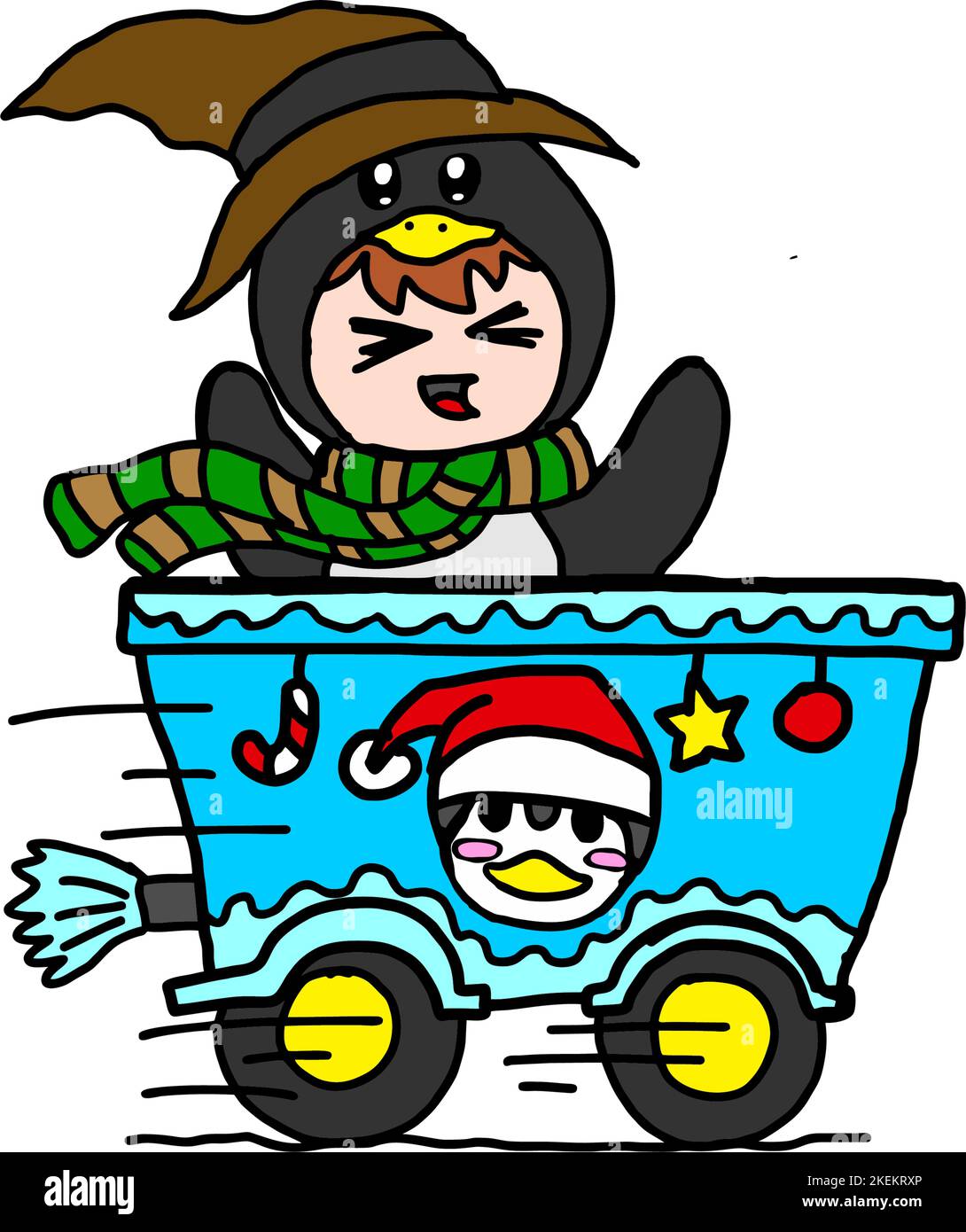 Child in Penguin Costume Riding on Train Stock Vector Image & Art - Alamy