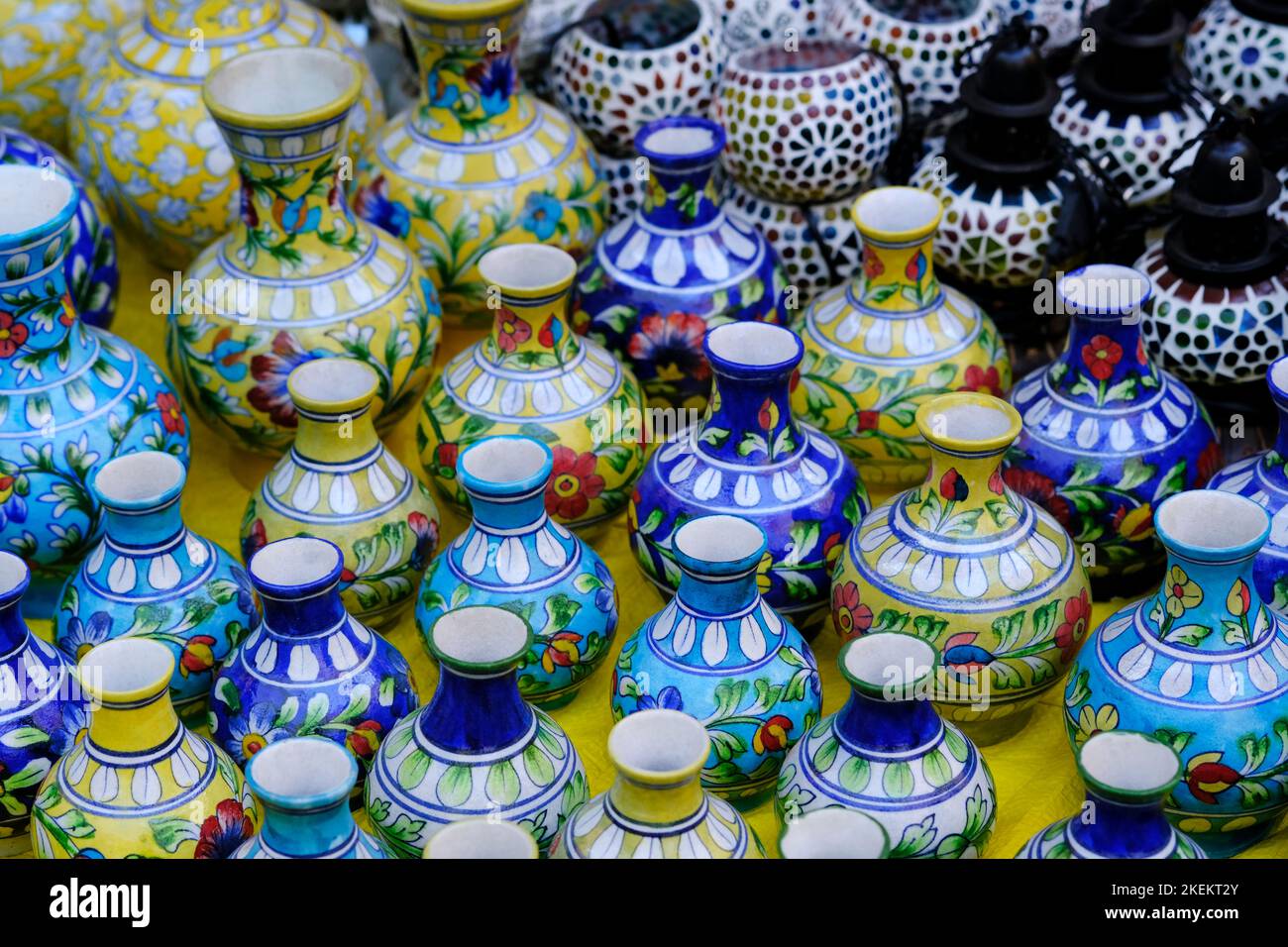 Hand made colorful ceramic pottery. Hand painted pottery. Traditional