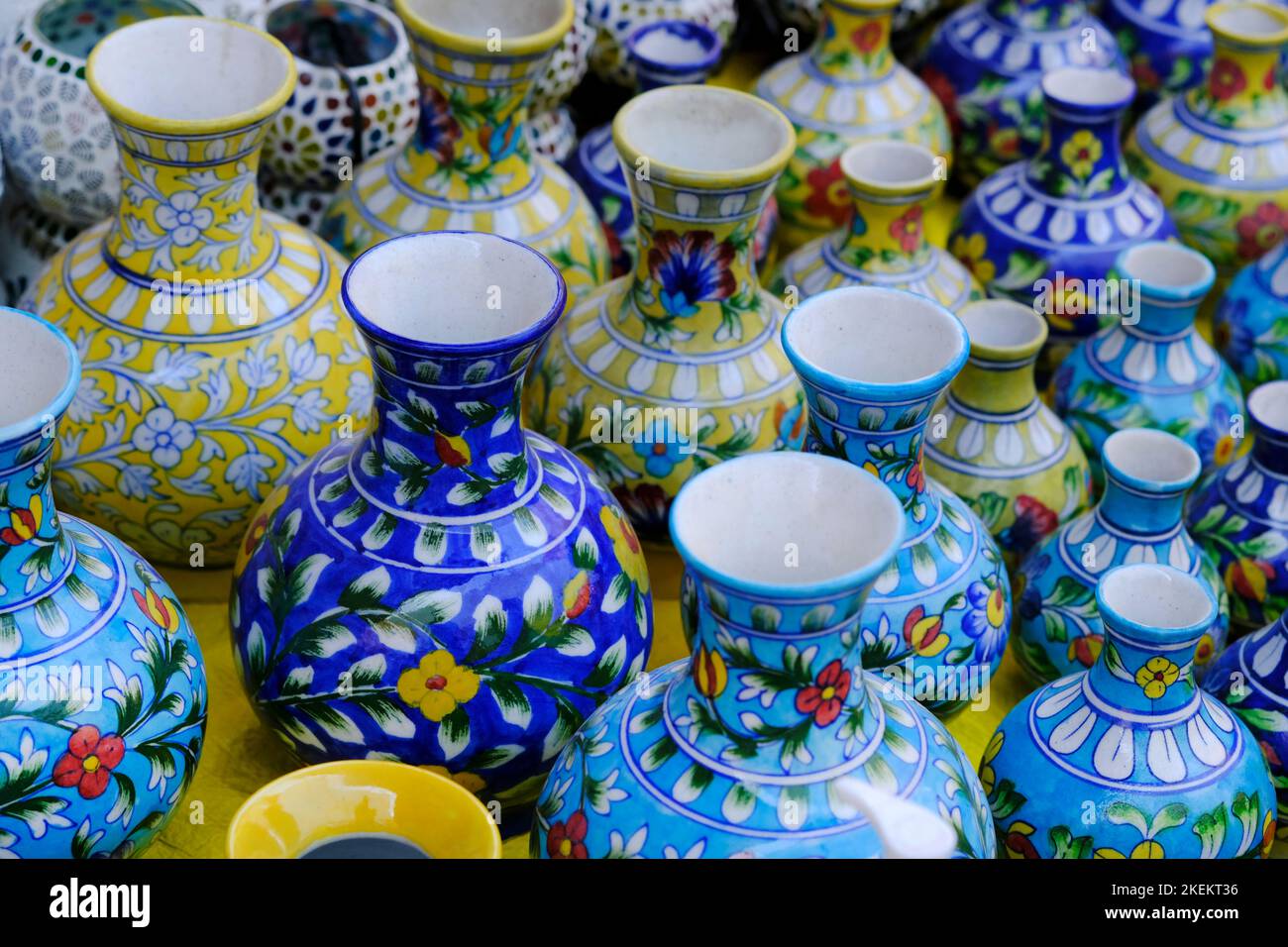 Hand made colorful ceramic pottery. Hand painted pottery. Traditional