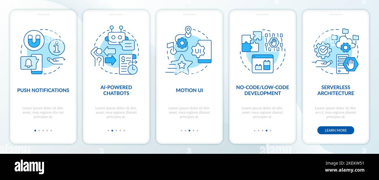 Web industry transformation blue onboarding mobile app screen Stock ...