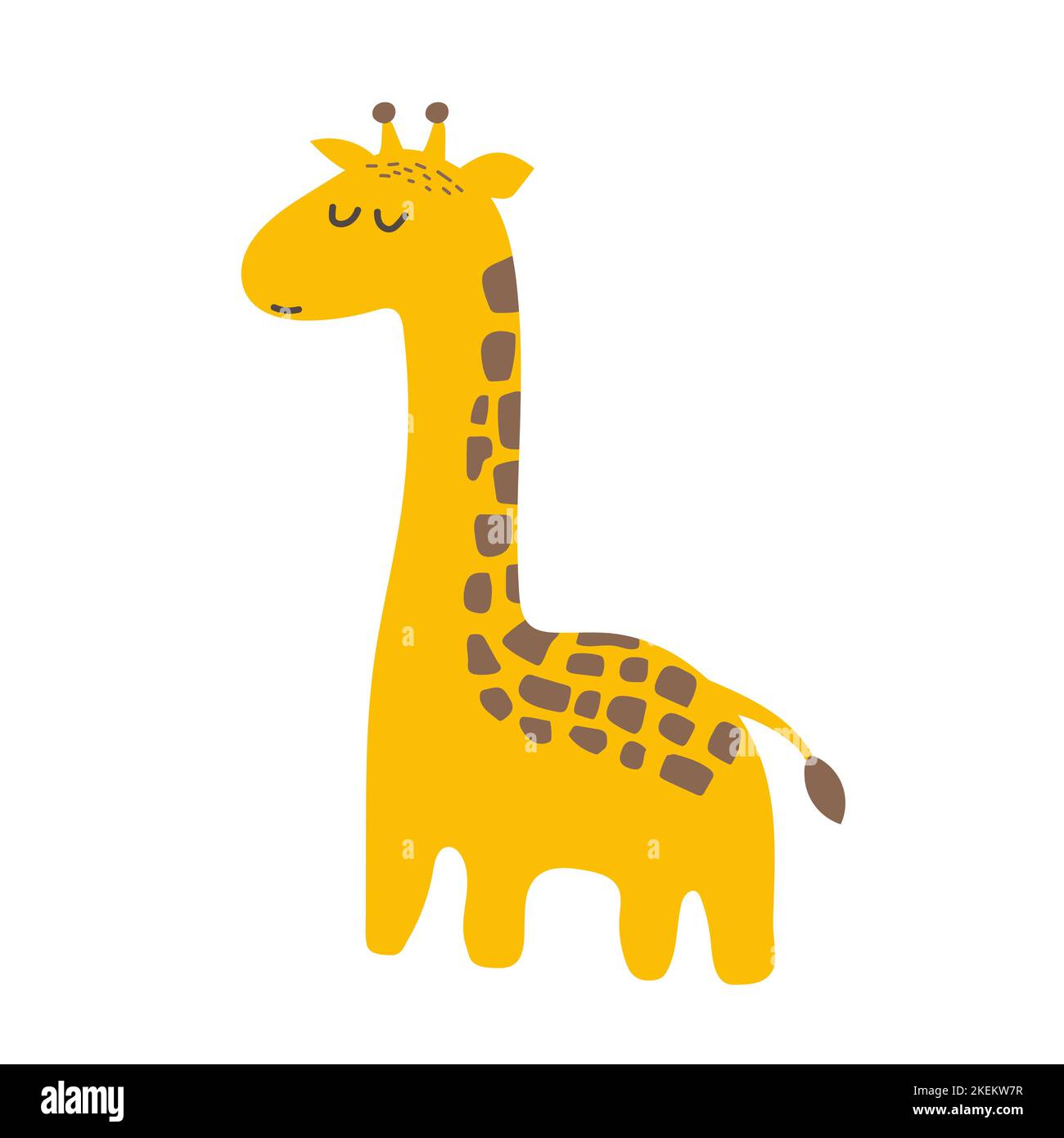 Cute cartoon trendy design little giraffe with closed eyes. African