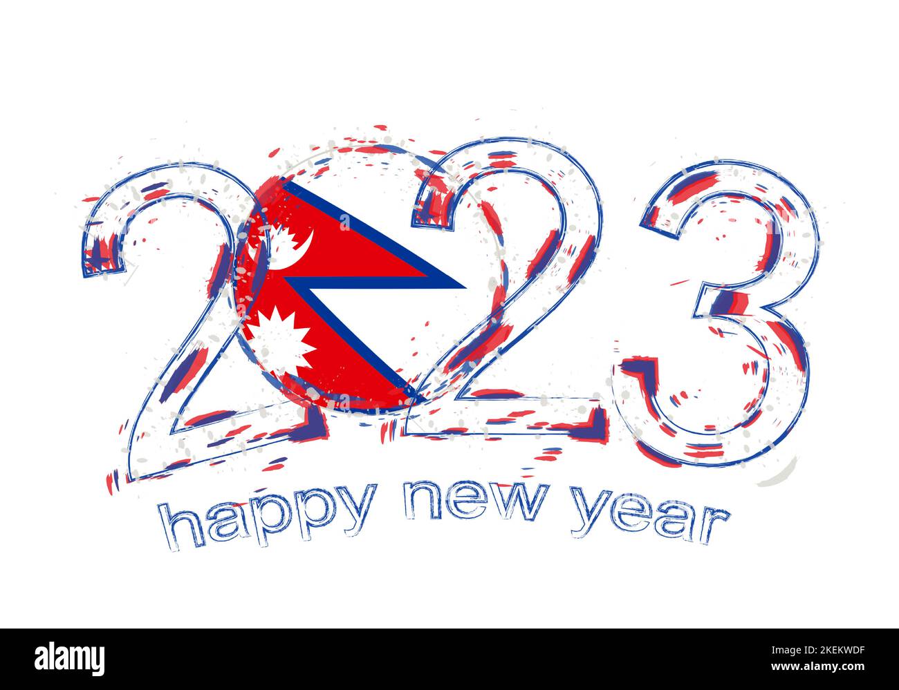 2023 Year in grunge style with flag of Nepal. Holiday grunge vector illustration Stock Vector