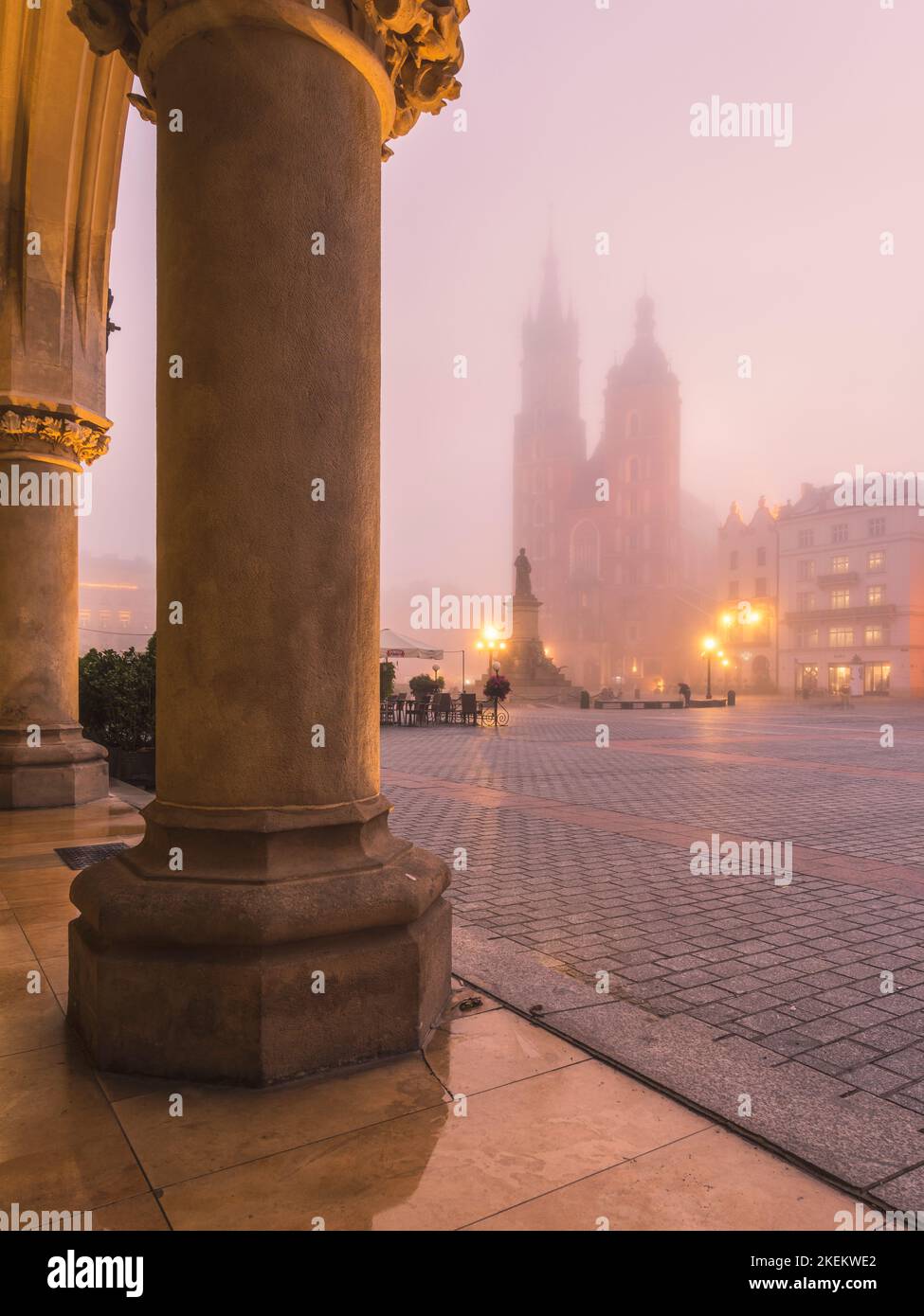 St Mary's Basilica in Krakow Main Square, Poland. Stock Photo
