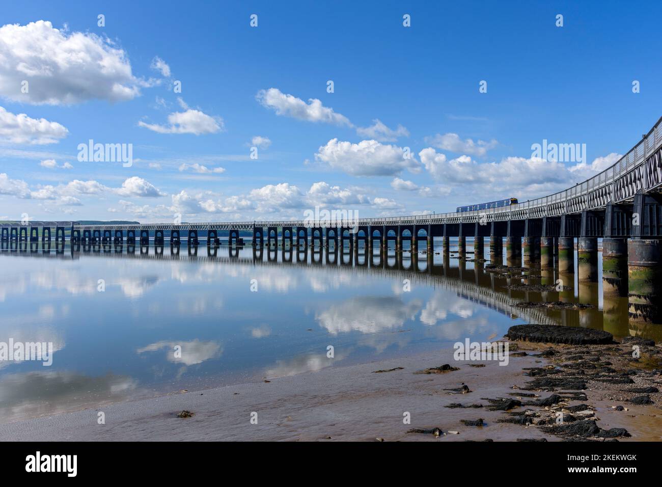 The Tay railway bridge from the river Tay riverside walk. Dundee
