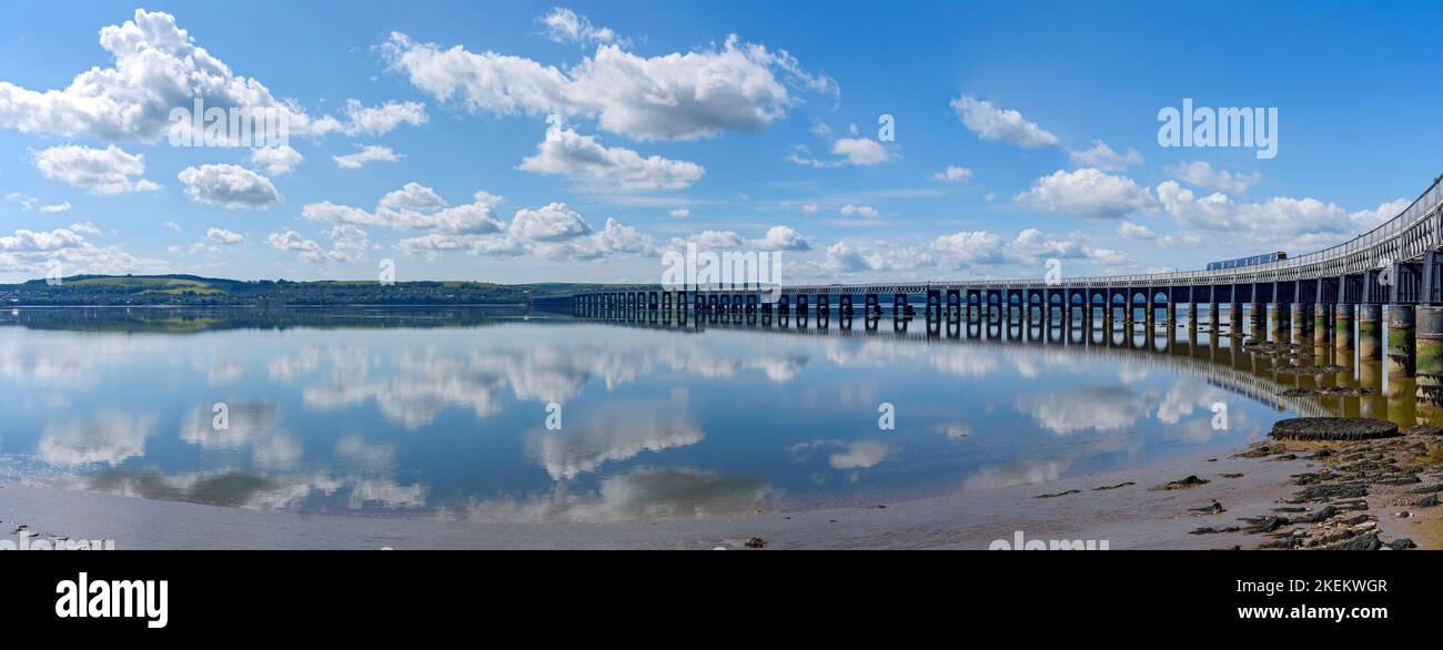 The Tay railway bridge from the river Tay riverside walk.  Dundee, Scotland, UK Stock Photo
