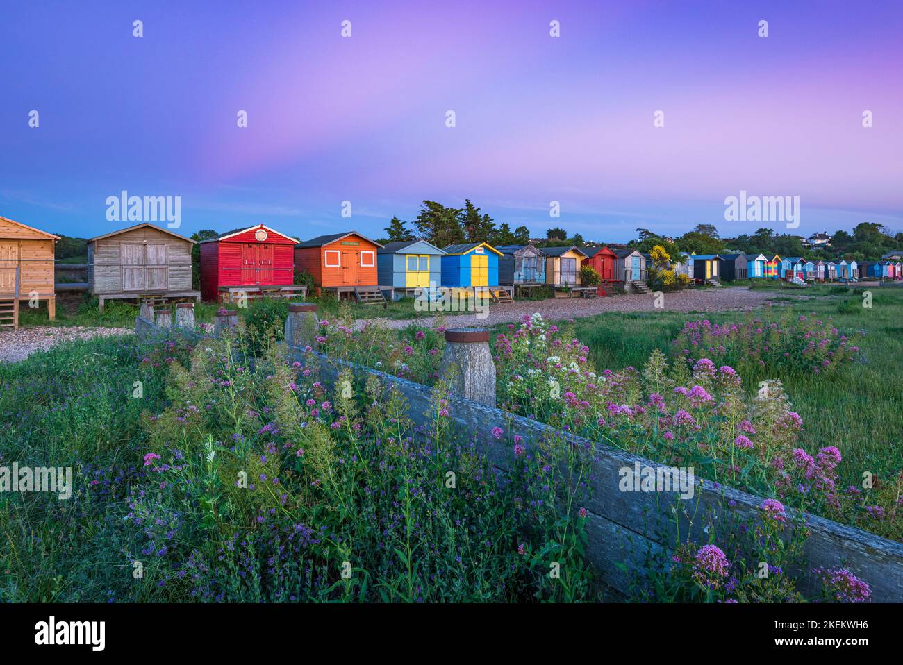 Beach huts on the North Kent Coast at Whitstable, Kent Stock Photo