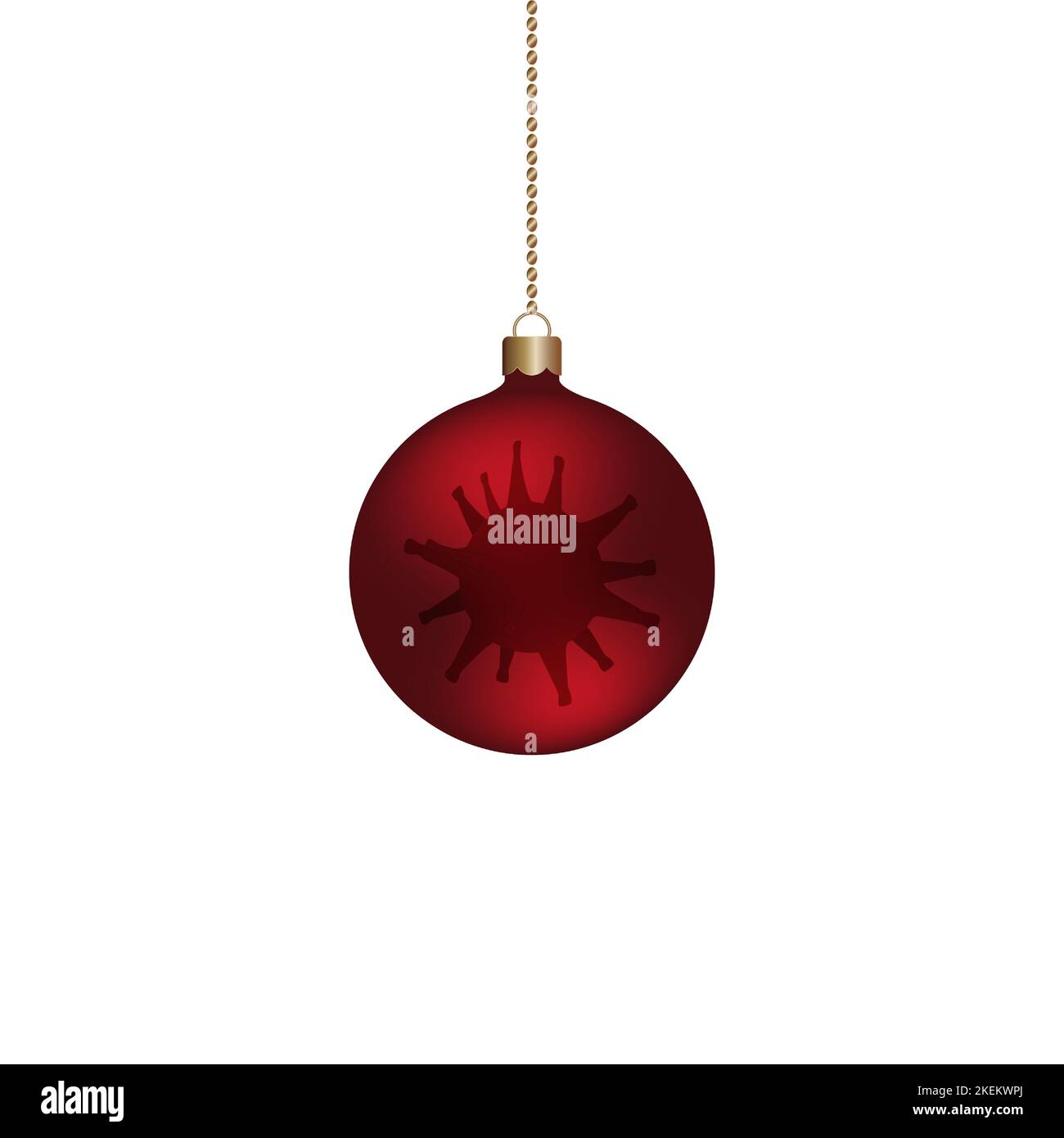 Christmas tree toy. Glass ball and coronavirus. Colored vector illustration. Isolated white background. The Christmas decoration is hung on a chain. Stock Vector