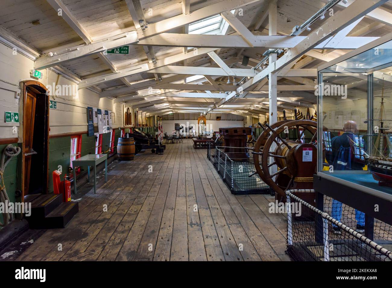 The upper deck of the frigate HMS Unicorn.  Built for the Royal Navy and launched in 1824.  West Victoria Dock, Dundee, Scotland, UK Stock Photo