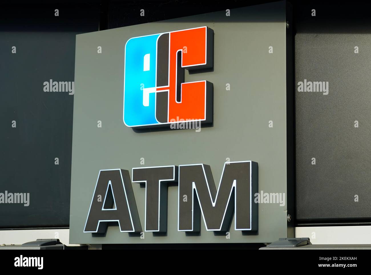 Close-up of a EC/ATM logo at a cash dispenser in Germany. Stock Photo