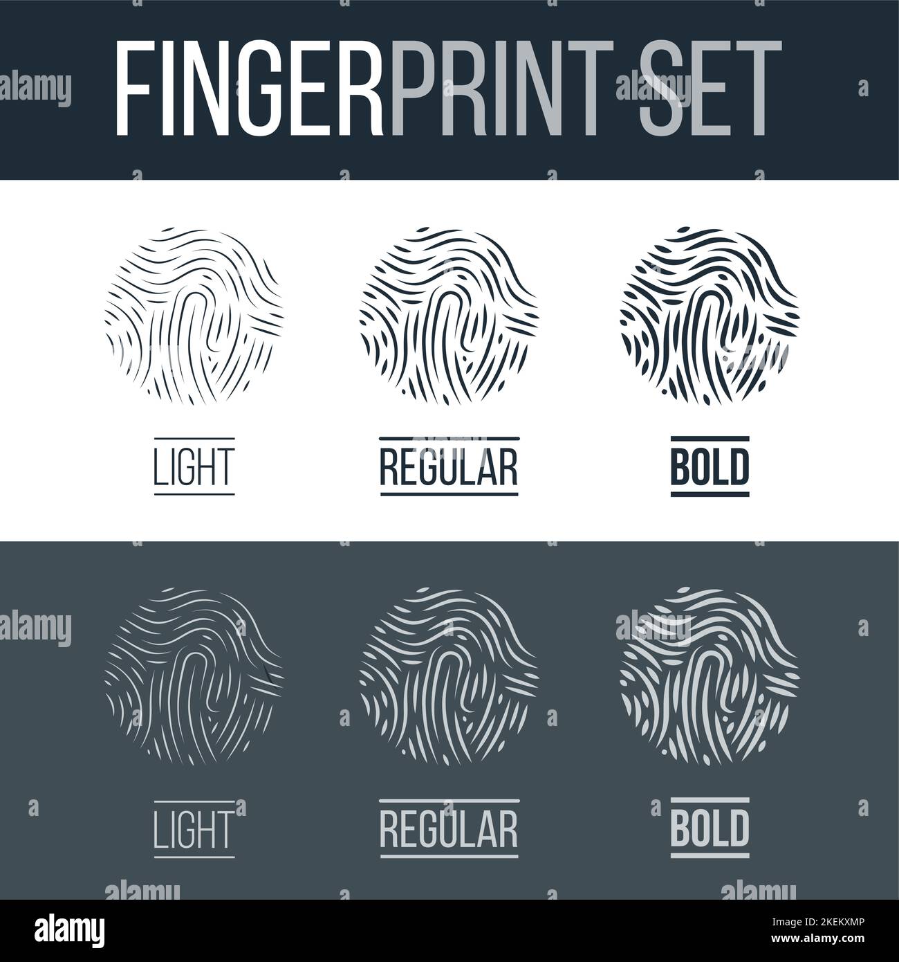 Abstract Biometric Fingerprints Set Print for Security ID on Dark and White Background for