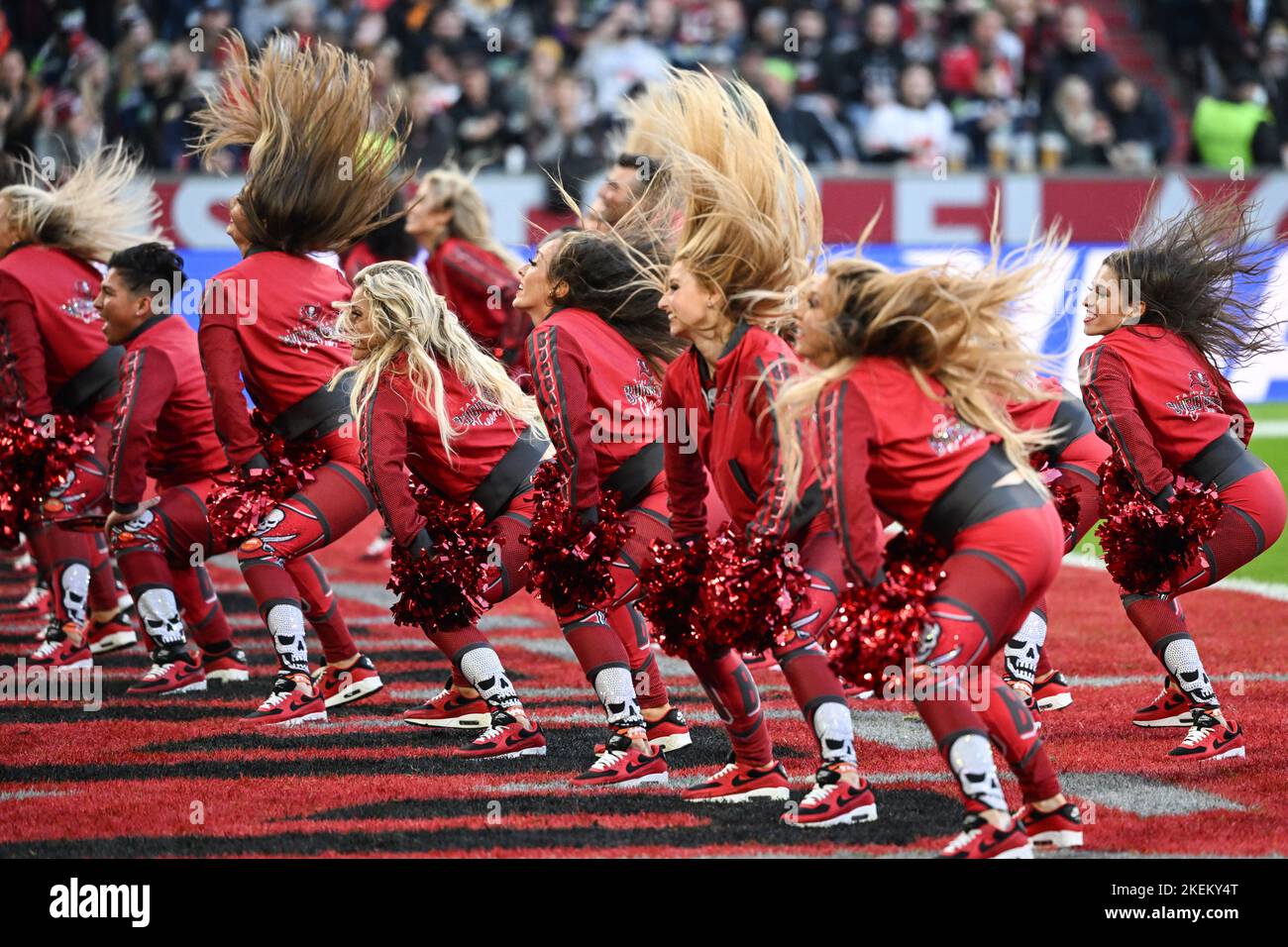 Fans participate in games at the fan plaza before an NFL football game  between the Tampa Bay Buccaneers and the Seattle Seahawks at Allianz Arena  in Munich, Germany, Sunday, Nov. 13, 2022. (