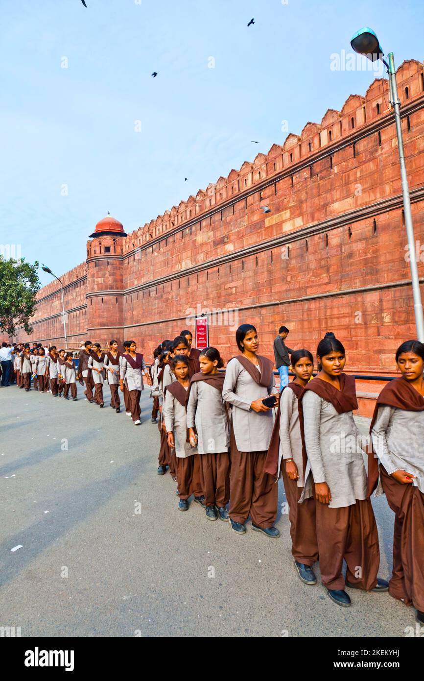 Delhi, India November 9, 2011 scholars in uniform visit the Red Fort