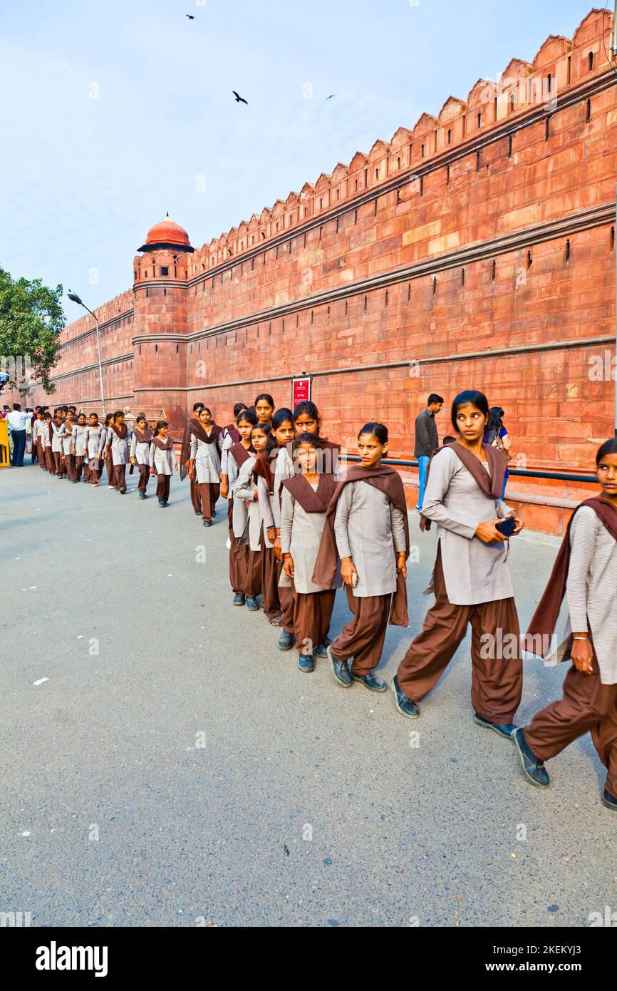 Delhi, India November 9, 2011 scholars in uniform visit the Red Fort